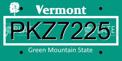 PKZ7225 Vermont License Plate