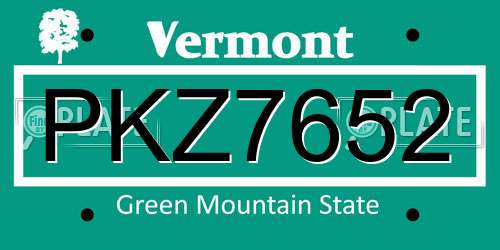 PKZ7652 Vermont License Plate