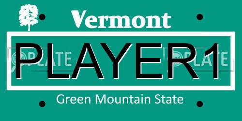 PLAYER1 Vermont License Plate