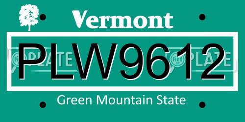PLW9612 Vermont License Plate