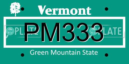 PM333 Vermont License Plate