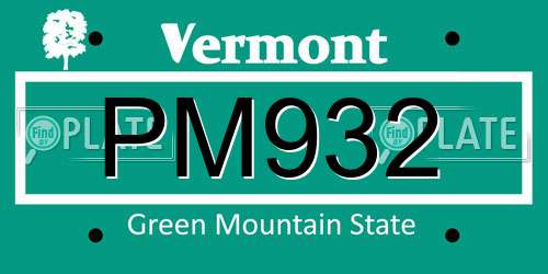 PM932 Vermont License Plate