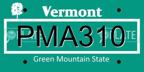 PMA310 Vermont License Plate