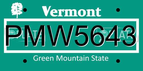 PMW5643 Vermont License Plate