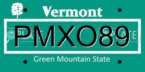 PMXO89 Vermont License Plate