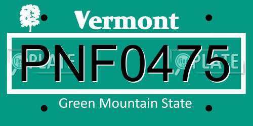 PNF0475 Vermont License Plate