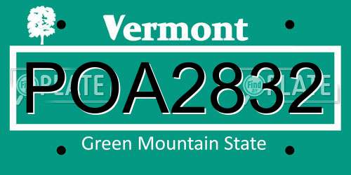 POA2832 Vermont License Plate