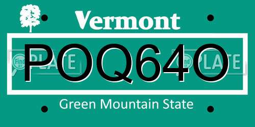 POQ64O Vermont License Plate