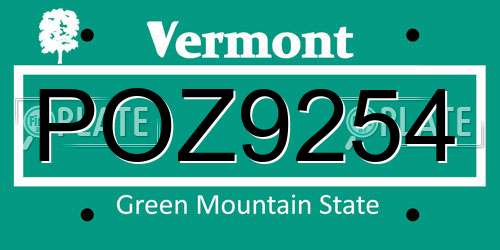 POZ9254 Vermont License Plate