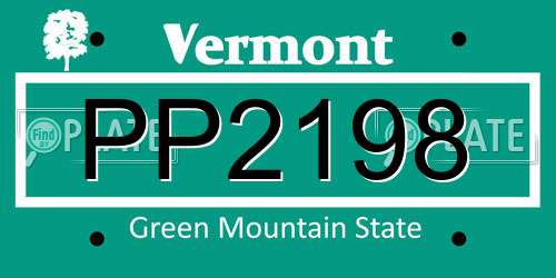 PP2198 Vermont License Plate