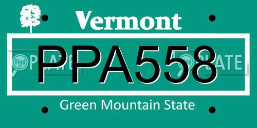 PPA558 Vermont License Plate