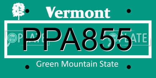 PPA855 Vermont License Plate