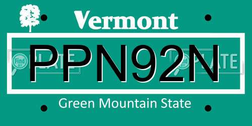 PPN92N Vermont License Plate