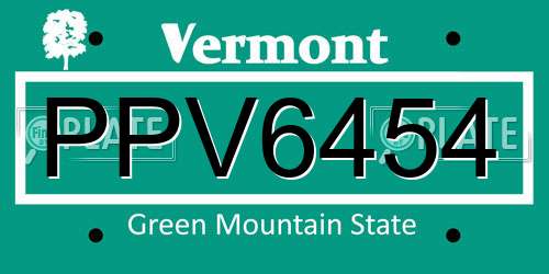 PPV6454 Vermont License Plate
