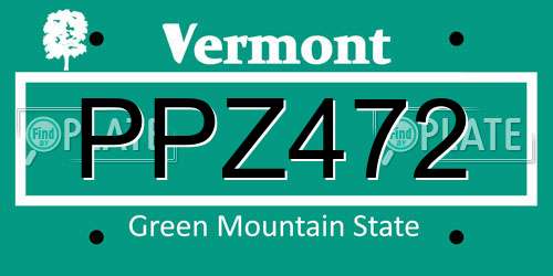 PPZ472 Vermont License Plate