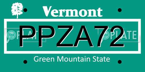 PPZA72 Vermont License Plate