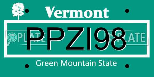 PPZI98 Vermont License Plate