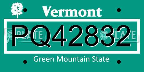 PQ42832 Vermont License Plate