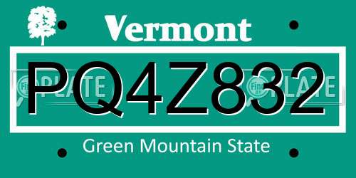 PQ4Z832 Vermont License Plate