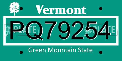 PQ79254 Vermont License Plate