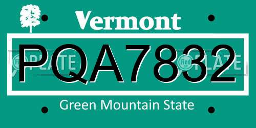 PQA7832 Vermont License Plate