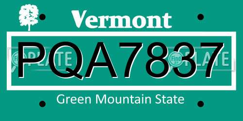 PQA7837 Vermont License Plate