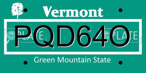 PQD64O Vermont License Plate