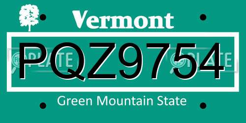 PQZ9754 Vermont License Plate