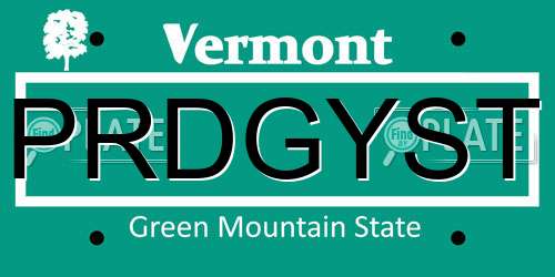 PRDGYST Vermont License Plate