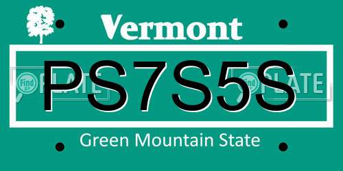 PS7S5S Vermont License Plate