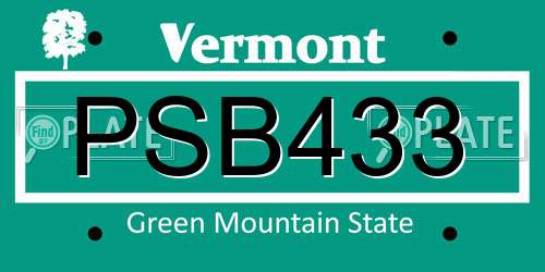 PSB433 Vermont License Plate
