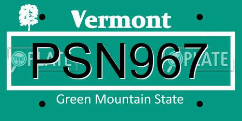 PSN967 Vermont License Plate