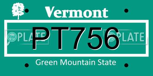 PT756 Vermont License Plate