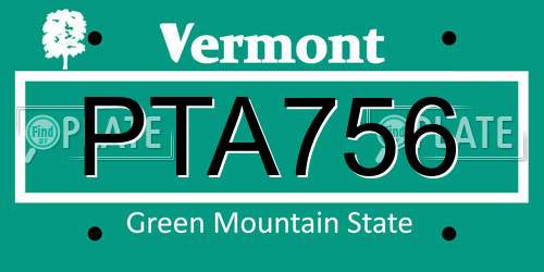 PTA756 Vermont License Plate