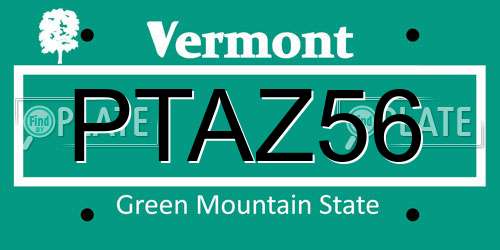 PTAZ56 Vermont License Plate