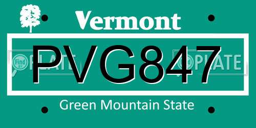 PVG847 Vermont License Plate