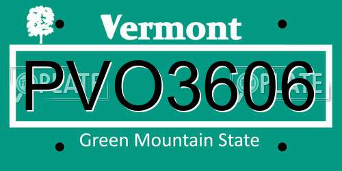 PVO3606 Vermont License Plate