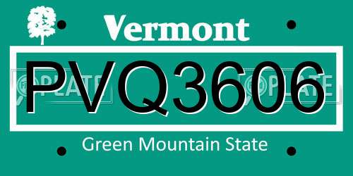 PVQ3606 Vermont License Plate