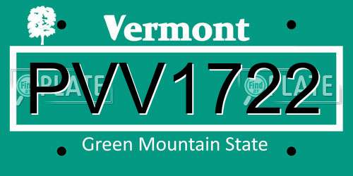 PVV1722 Vermont License Plate