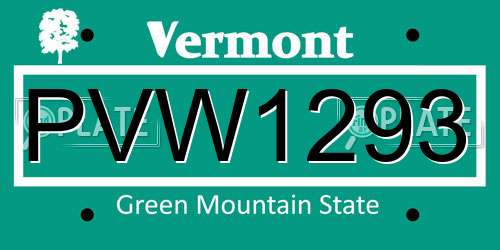 PVW1293 Vermont License Plate