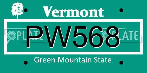PW568 Vermont License Plate