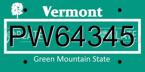PW64345 Vermont License Plate