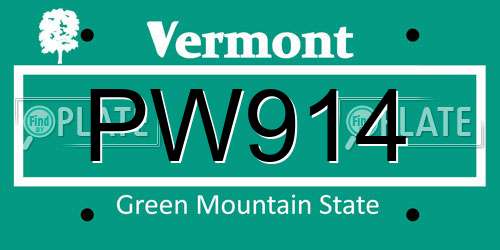 PW914 Vermont License Plate