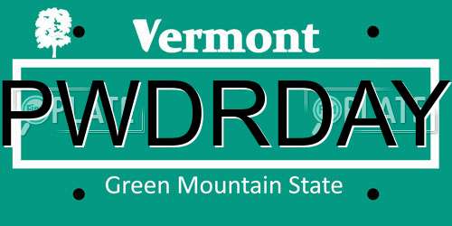 PWDRDAY Vermont License Plate