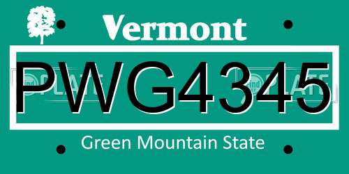 PWG4345 Vermont License Plate
