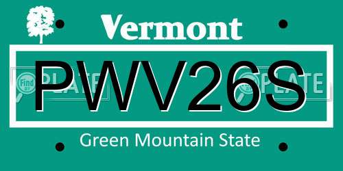 PWV26S Vermont License Plate