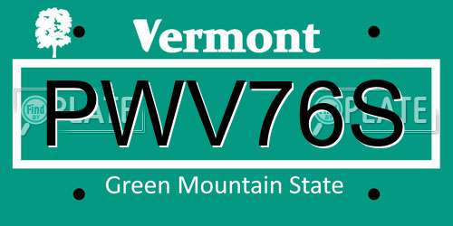 PWV76S Vermont License Plate
