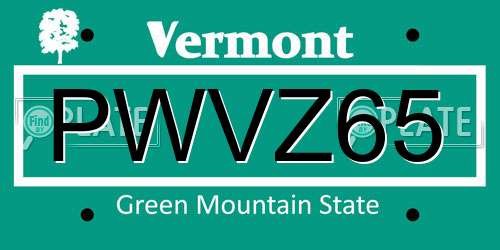 PWVZ65 Vermont License Plate