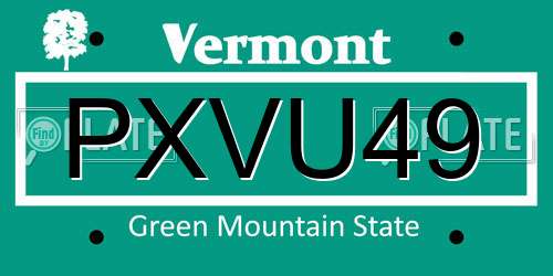 PXVU49 Vermont License Plate