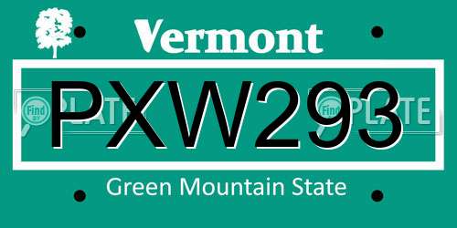 PXW293 Vermont License Plate